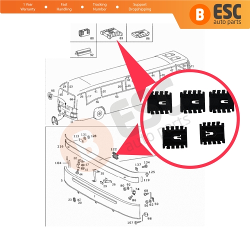5 Pcs Bus Body Moulding Window Edge Clamp Trim LARGE Clips A0079882378 for Mercedes Travego Bus