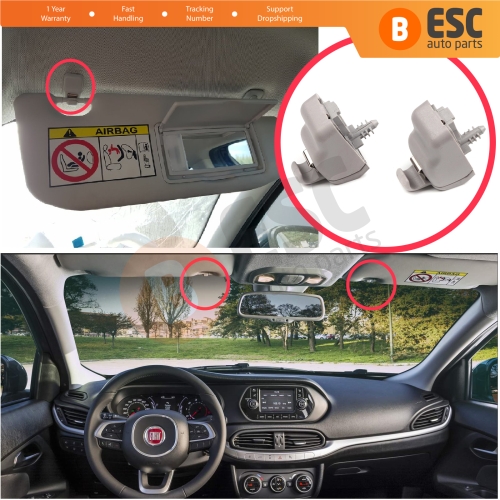 2 Pieces Sun Visor Holder Clips Hook Retainer Light Gray 735633192 For Fiat Tipo 356 Egea 2015-On