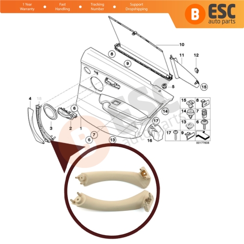 Inner Door Handle Pull Strap Bracket Beige 51417230849 51417230850 Left Right for BMW 3 E90 E91