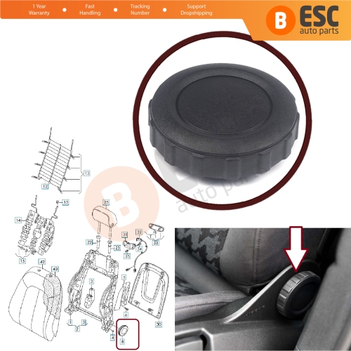 Front Manual Seat Backrest Adjustment Rotary Knob BLACK 8K0881671 For Audi Seat Skoda VW