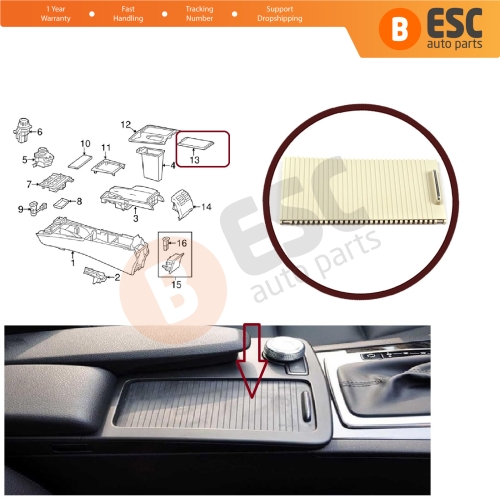 Console Slide Roller Blind Stowage Cover Beige 20468047089051 for Mercedes W204 E W207 W212