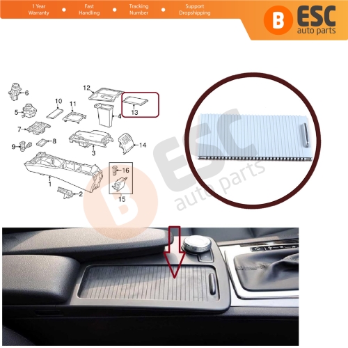 Console Slide Roller Blind Stowage Cover Gray 20468047089051 for Mercedes W204 E W207 W212