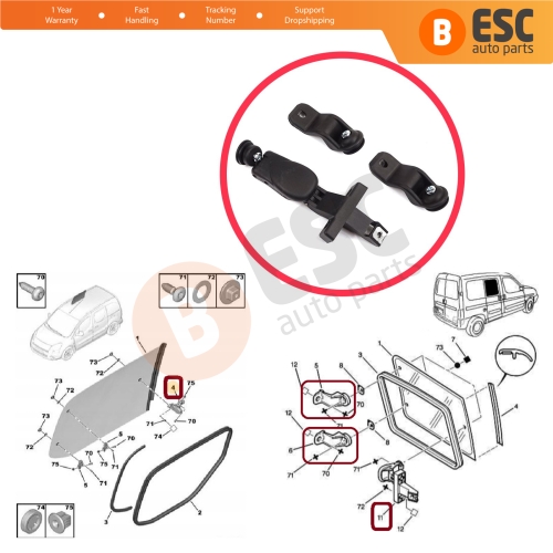 Rear Sliding Window Handle Latch Set 858244 for Fiat Doblo Fiorino Citroen Berlingo Nemo Peugeot Partner Bipper