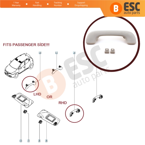 Front Passenger Interior Roof Grab Handle Support Light Gray 739410013R for Renault Megane 3 4 Scenic 3 Clio 4 Kadjar Captur  Master 3 Movano