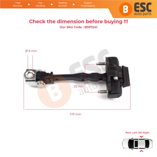 Rear Door Hinge Stop Check Strap Limiter 3551472 for Vauxhall Opel Grandland X A18 P1UO 2017-On