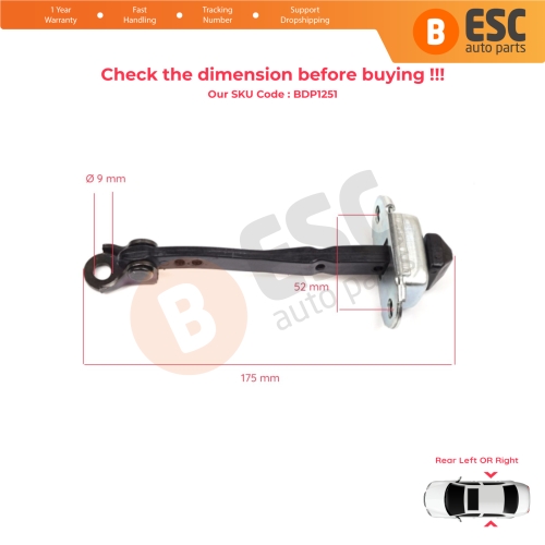 Rear Door Hinge Stop Check Strap Limiter 824306058R for Renault Megane MK4 2015-On 4/5 Door