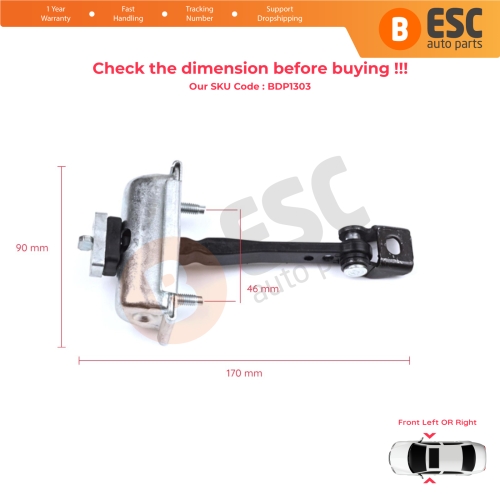 Front Door Hinge Stop Check Strap Limiter for Citroen C3 MK3 Peugeot 208 2008 MK1 5-Door Hatchback 9671891380