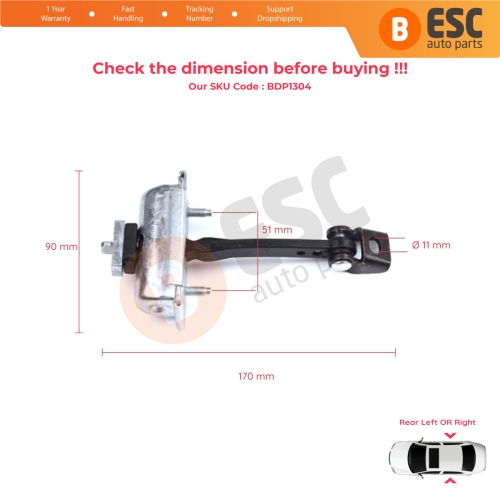 Rear Door Hinge Stop Check Strap Limiter for Citroen C3 MK3 Peugeot 208 2008 MK1 5-Door Hatchback 9671891280	