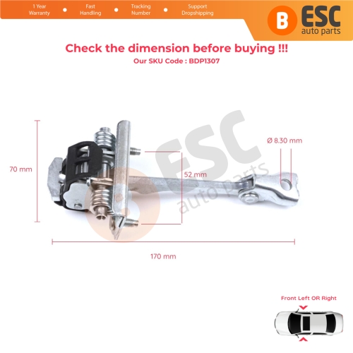 Front Door Hinge Stop Check Strap Limiter for Citroen DS3 2009-2019 9181Q8