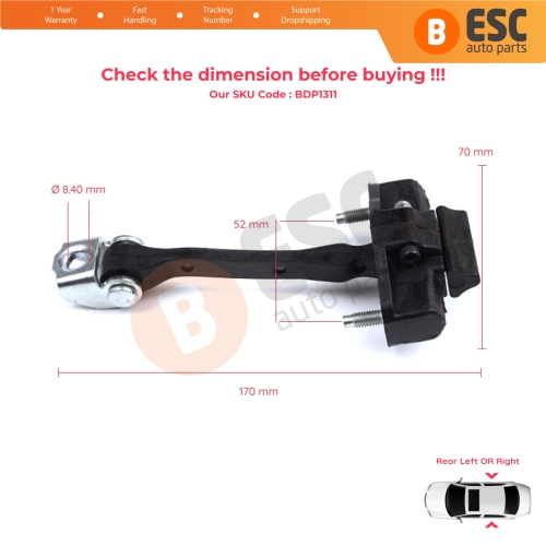 Rear Door Hinge Stop Check Strap Limiter for Citroen C4 Cactus 2014-On 9801290880