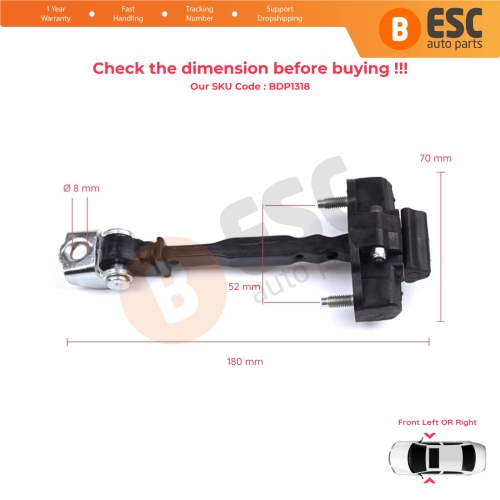 Front Door Hinge Stop Check Strap Limiter for Peugeot 208 e-208 Opel Corsa F Corsa-e 2019-On 9823211180