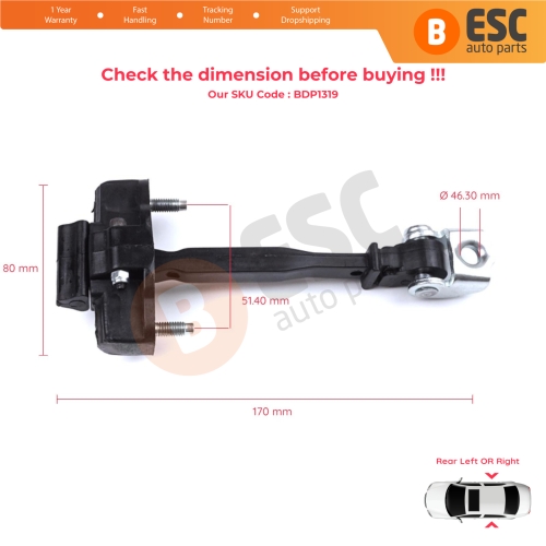 Rear Door Hinge Stop Check Strap Limiter for Peugeot 208 e-208 Opel Corsa F Corsa-e 2019-On 9823211180