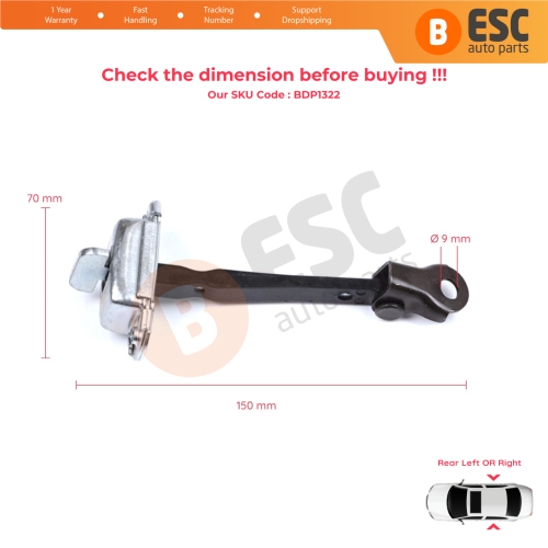 Rear Door Hinge Stop Check Strap Limiter for Citroen C1 Peugeot 108 Toyota Aygo MK2 2014-On 5-Door B000873380   