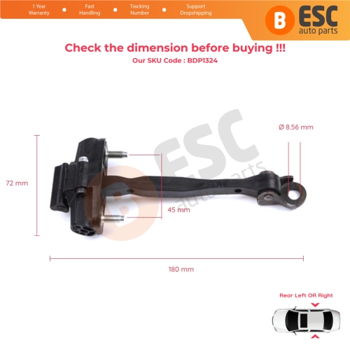 Rear Door Hinge Stop Check Strap Limiter for Citroen C3 Aircross MK1 A88 2017-2024 YQ00232680	