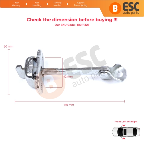 Front Door Hinge Stop Check Strap Limiter for Citroen C1 Peugeot 107 Toyota Aygo 2005-2014 5-Door HB B000760180