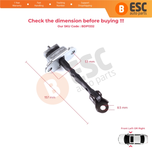 Front Door Hinge Stop Check Strap Limiter for Citroen C1 Peugeot 108 Toyota Aygo MK2 2014-On 5-Door B000873180