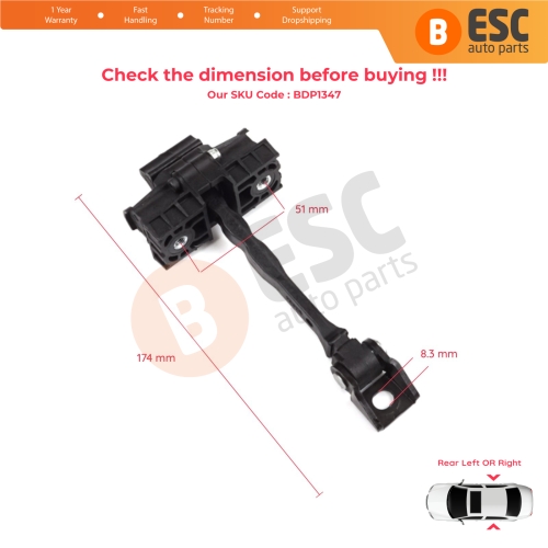 Rear Door Hinge Brake Stop Check Strap Limiter for VW UP! Skoda Citigo Seat Mii 2011-2024 5-Door Hatchback 1S4839249A