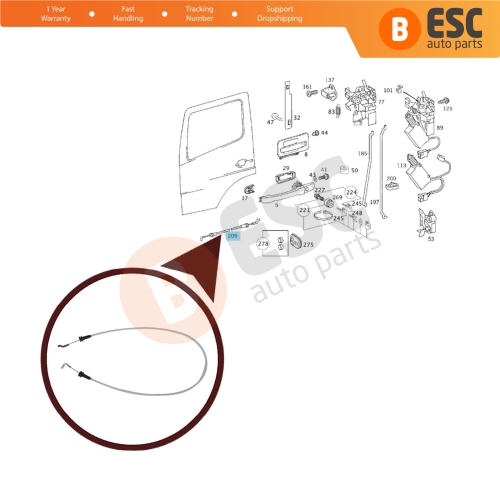 Inner Door Release Locking System Latch Bowden Cable Right Door A9737600304 For Mercedes Benz Atego Axor