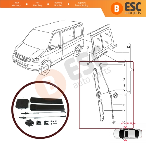 Side Sliding Window Glass Latch Cover Set 7H0847781B for VW Transporter T5 Multivan Caravelle