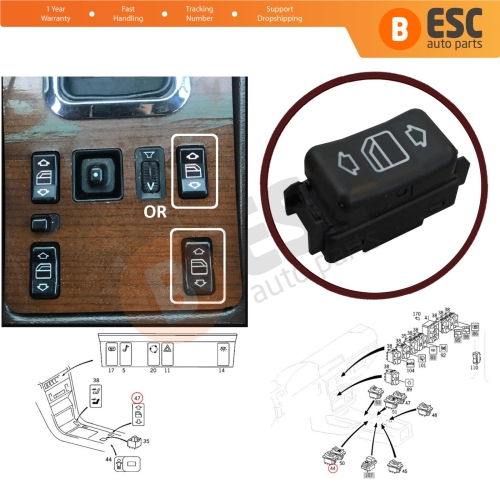 Center Console Control Window Switch 5 Pins Right 1248204510 For Mercedes E W124 W126 W201 W463