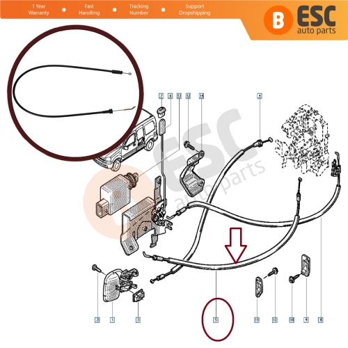 Left Sliding Inner Door Release Locking Latch Bowden Cable 8200182967 for Renault Kangoo MK1