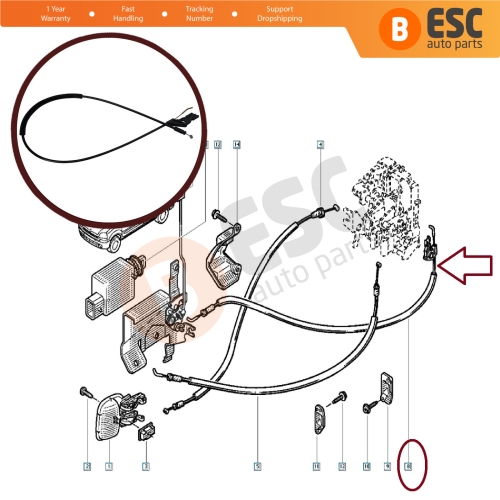 Inner Door Release Locking Latch Bowden Cable 8200516256 for Renault Kangoo Laguna MK1