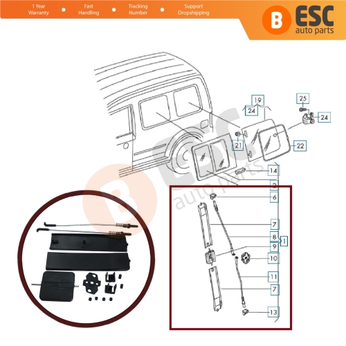 Side Sliding Window Glass Latch Cover Set 2K0847781B for VW Caddy MK3