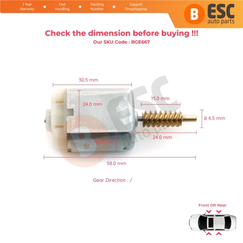 Car Door Lock Actuator FC280 Motor Gear 24 mm Shaft for Renault Nissan Hyundai Infiniti