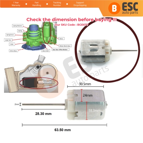 FC 280 12V DC 28.30 mm Round O Spindle Shaft Axle Motor for Car Door Lock Actuator Folding Mirror Repair