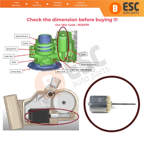 FC 280 12V DC 35.00 mm Ribbed Spindle Shaft Axle Motor for Car Door Lock Fuel Cap Actuator Folding Mirror Repair