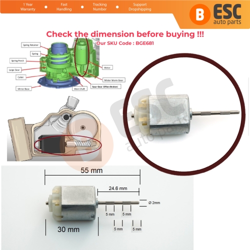 FC 280 12V DC 24.6 mm Ribbed Spindle Shaft Axle Motor for Car Door Lock Fuel Cap Actuator Folding Mirror Repair