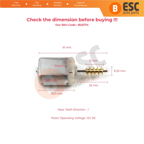 Car Door Lock Actuator FC280 12V DC Motor Gear 20107 903163 for BMW Total 61 mm Shaft 26 mm