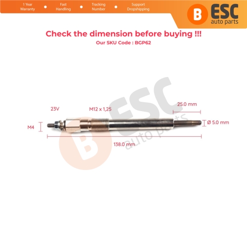 1 Piece Heater Glow Plugs GJ12IS 100800037 for Isuzu 4.3 D