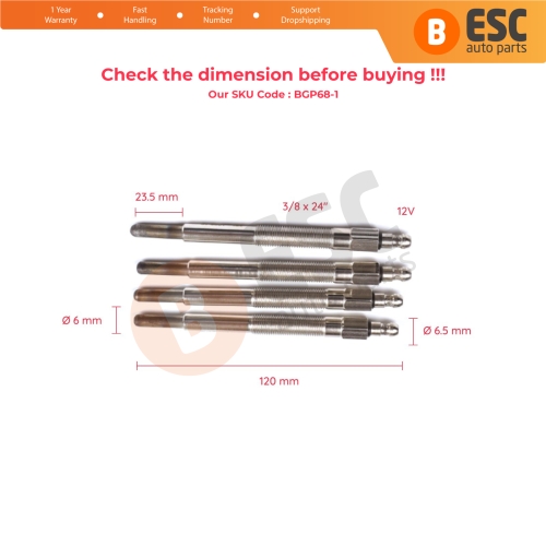 4 Pieces Heater Glow Plug 12 Volt for Caterpillar 3304 3306 3T9561