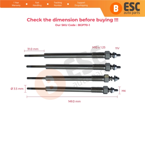 4 Pieces Heater Glow Plug 11 Volt 367104A000 for Kia Hyundai 2.5 CRDI