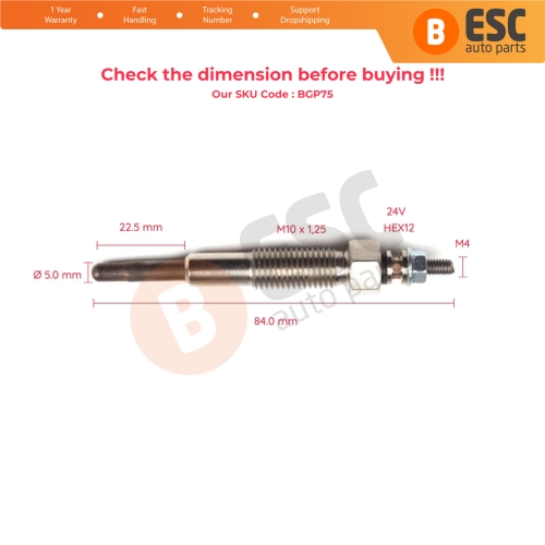 1 Piece Heater Glow Plug 24 Volt SE0118140A for Mazda Parkway Titan T2000 T2500 T2600 T3000 T3500 T4100