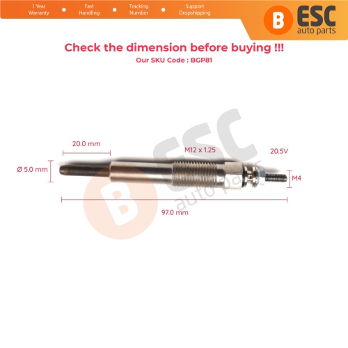 1 Piece Heater Glow Plug 20.5 Volt ME017010 GJ54MI for Mitsubishi Canter Rosa 4D30