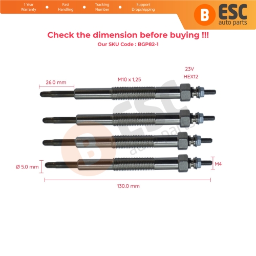 4 Pieces Heater Glow Plug 23 Volt ME017009 for Mitsubishi Canter Rosa 4D30