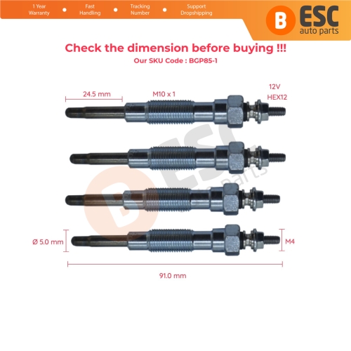 4 Pieces Heater Glow Plugs 12 Volt MD050212 GV673 for Mitsubishi Hyundai