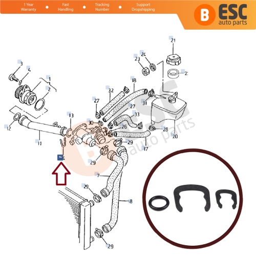 Thermostat Temperature Sensor Seal Liner Coolant Hose Retaining Spring 032121142A for VW Audi Seat Skoda