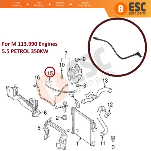 Engine Coolant Overflow Hose Vent Tube Breather Pipe 2115010925 for Mercedes W211 C219 S211