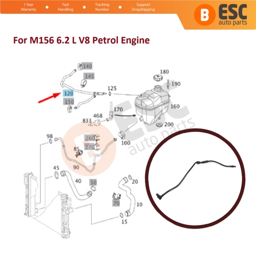 Engine Coolant Overflow Hose Vent Tube Breather Pipe 2115011625 for Mercedes W211 E63 AMG C219 CLS63 AMG M156 6.2 L Engine