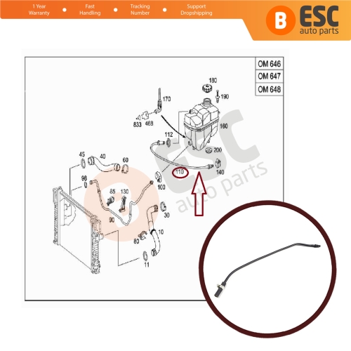Engine Coolant Overflow Hose Vent Tube Breather Pipe 2115011525 for Mercedes E Class W211 OM646 2.1 D