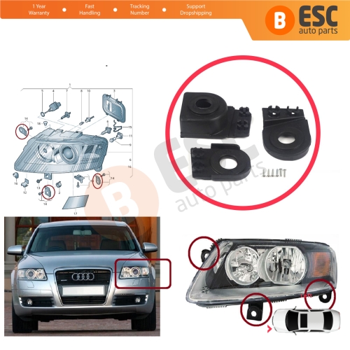 Headlight Holder Mount Repair Bracket Tab Set Left Side for Audi A6 C6 S6 RS6 Avant Quattro Allroad 2004-2011 4F0998121