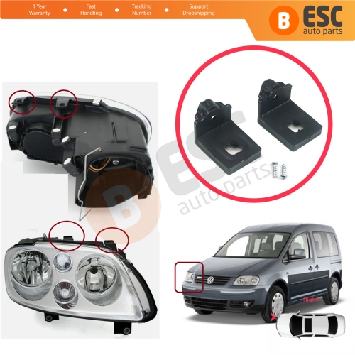 Headlight Holder Mount Repair Bracket Tab Set Right Side for VW Touran MK1 2003-2010 Caddy MK3 2004-2010 Pre-Facelift 1T0998225