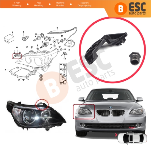 Headlight Holder Mount Repair Bracket Tab Set Right Side for BMW 5 Series E60 E61 2003-2010 63126942478