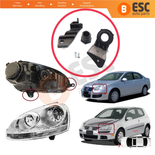 Headlight Holder Mount Repair Bracket Tab Set Left Side for VW Jetta MK5 A5 1K 2005-2010 Golf MK5 A5 1K 2004-2009 1K0998225