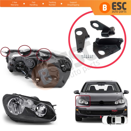 Headlight Holder Mount Repair Bracket Tab Set Right Side for VW Golf MK6 5K 2008-2013 Convertible 517 2011-2016 5K0998226