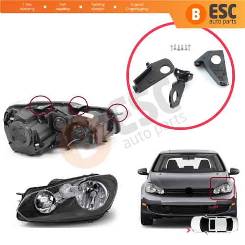 Headlight Holder Mount Repair Bracket Tab Set Left Side for VW Golf MK6 5K 2008-2013 Convertible 517 2011-2016 5K0998225