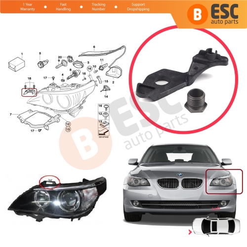 Headlight Holder Mount Repair Bracket Tab Set Left Side for BMW 5 Series E60 E61 2003-2010 63126941478